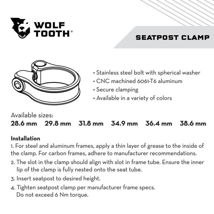 WOLF TOOTH sedlová objímka 31.8mm černá