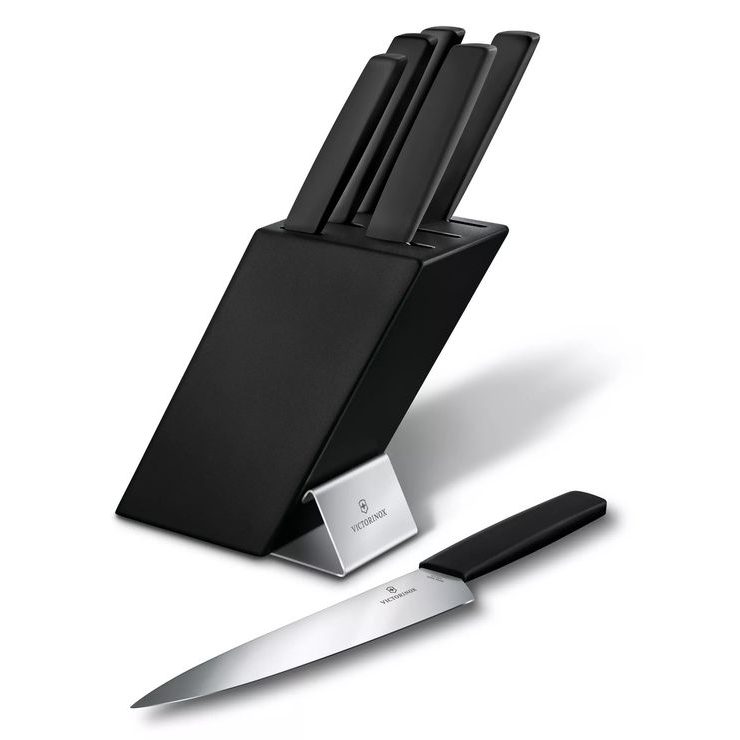 VICTORINOX Swiss Modern, cutlery block, beechwood black, 6pcs, black