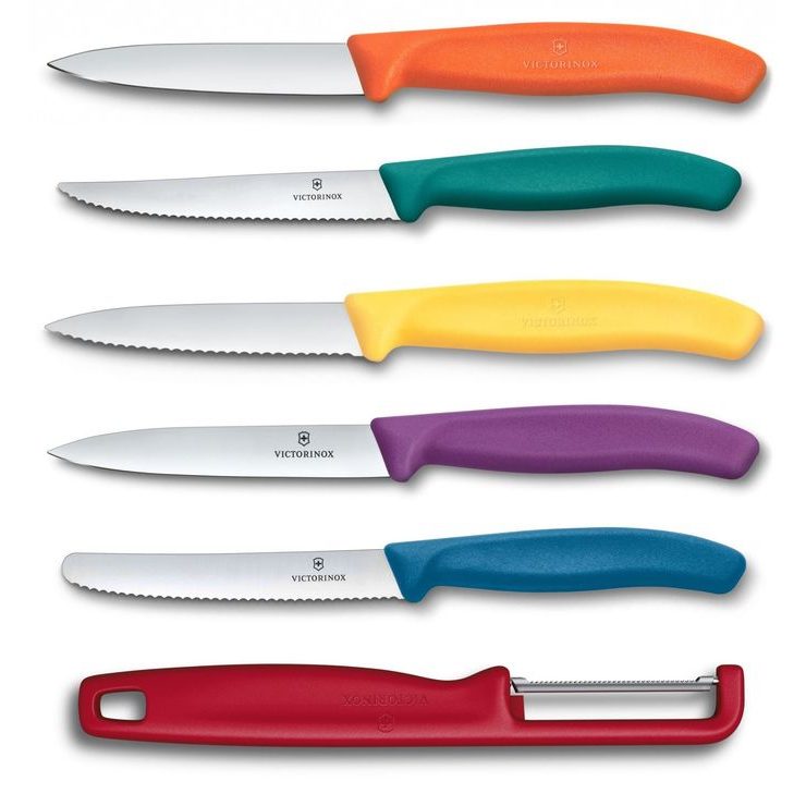 VICTORINOX Blok a 5 ks mix nůž na zeleninu a I-škrabka, Swiss Classic, 7 ks, mix