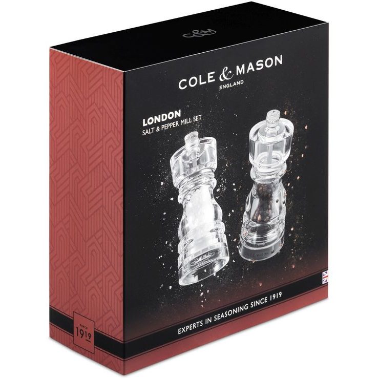 COLE&MASON London Acrylic Precision+ Salt and Pepper Grinders Set 13 cm