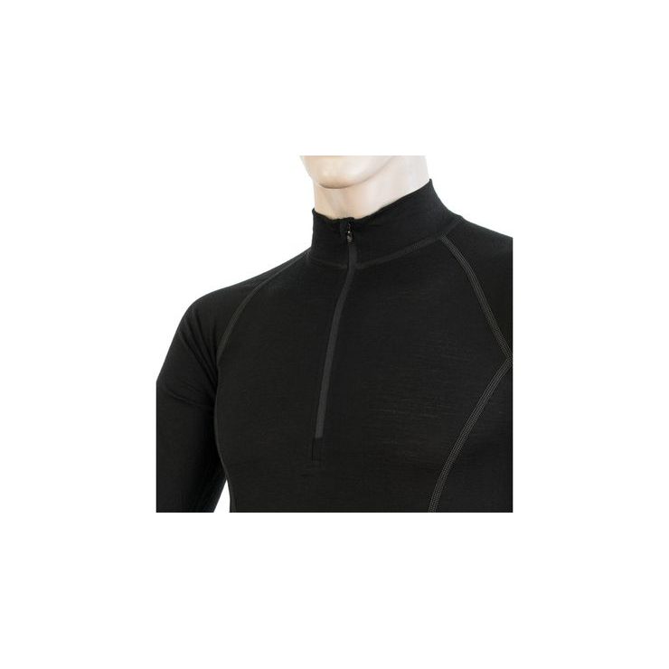 SENSOR MERINO ACTIVE pánské triko dl.rukáv stoják zip černá
