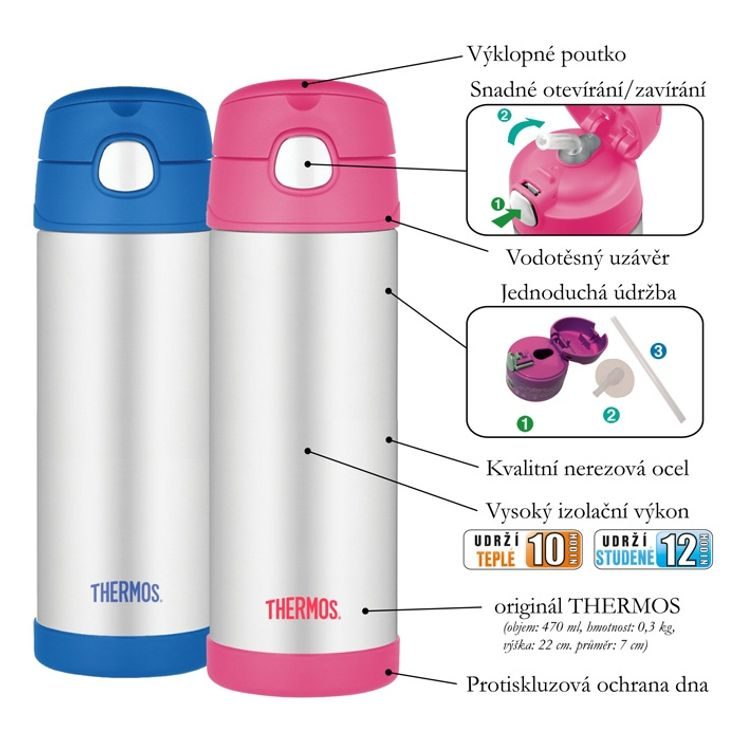 THERMOS Baby thermos with straw 470 ml pink