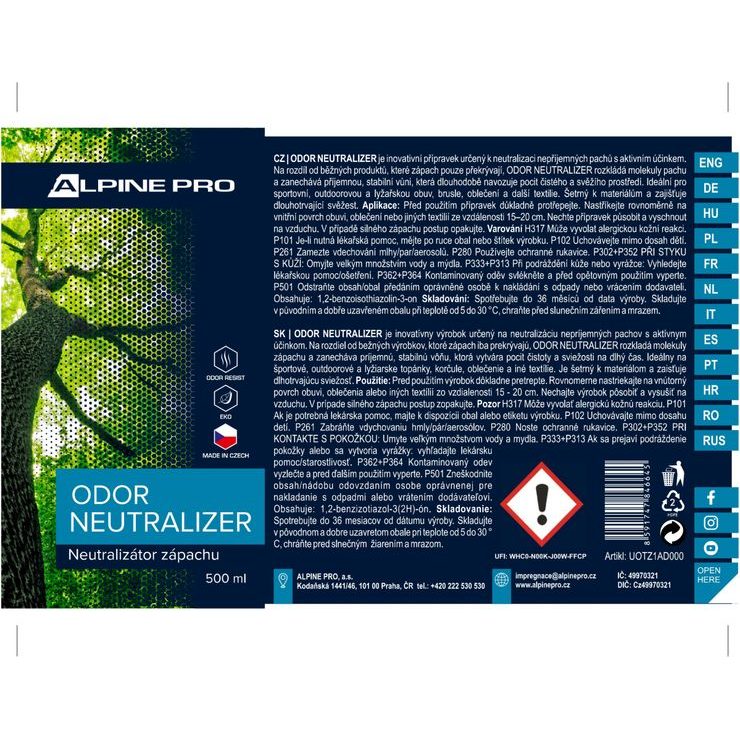 ALPINE PRO ODOR NEUTRALIZER 500 ML white