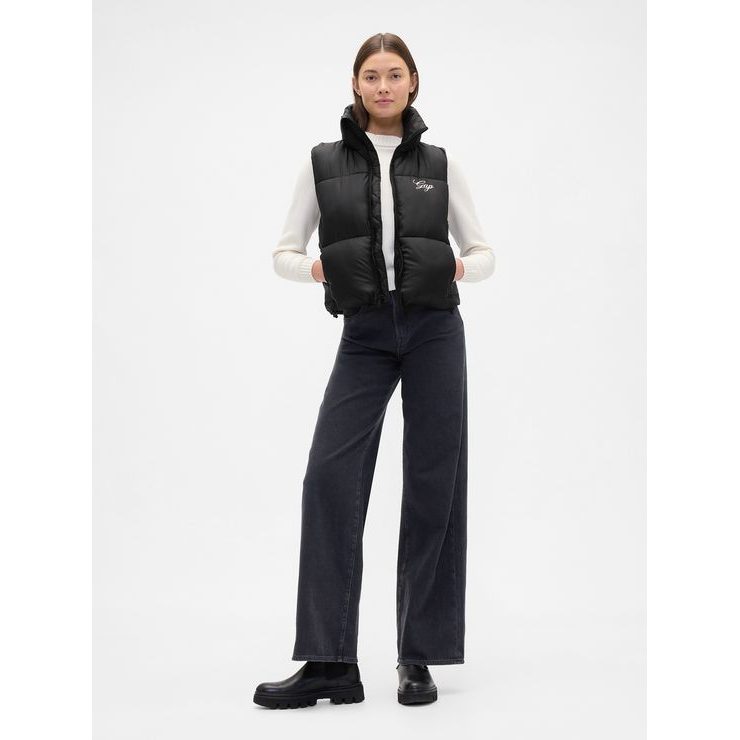 GAP 818719-01 Prošívaná nepromokavá vesta Logo PrimaLoft® Černá