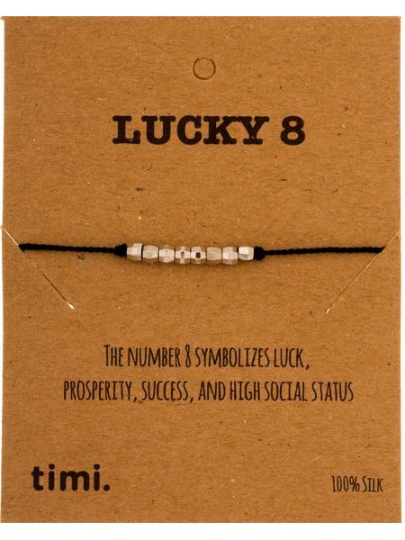 MAKE A WISH series: Black Lucky 8 Silk Silver Bracelet