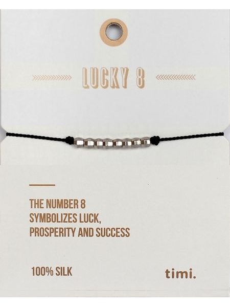 MAKE A WISH series: Black Lucky 8 Silk Silver Bracelet