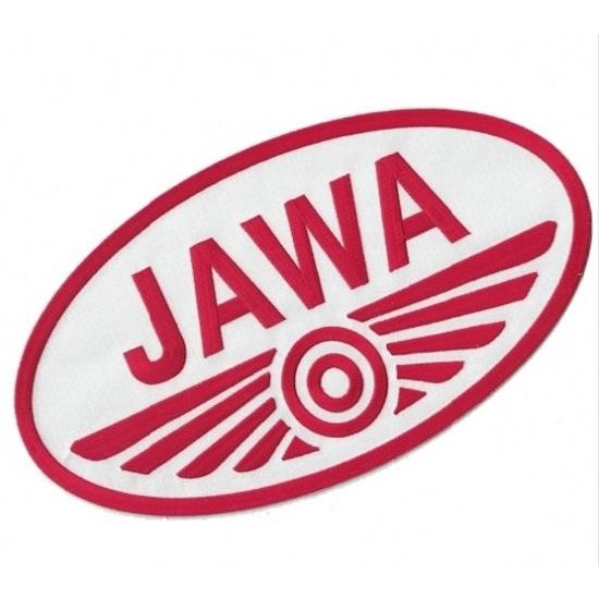 Nášivka - JAWA / zádovka - bílý podklad čevený nápis