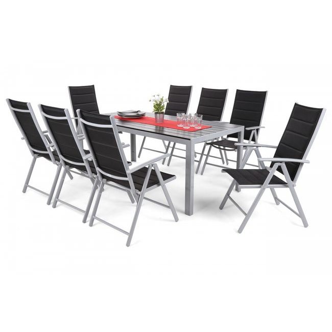 Zahradní set Ibiza s 8 židlemi a stolem 185 cm, stříbrný/černý