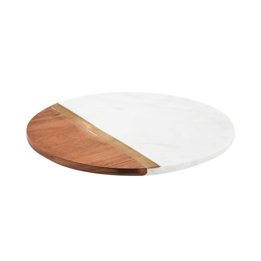 MARBLE KITCHEN MÁRVÁNY/FA ALÁTÉT SÁRGARÉZ CSÍKKAL, Ø 30 CM