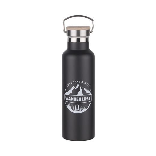 WANDERLUST TERMOSZ FÜLLEL ÉS BAMBUSZ KUPAKKAL, FEKETE 650ML