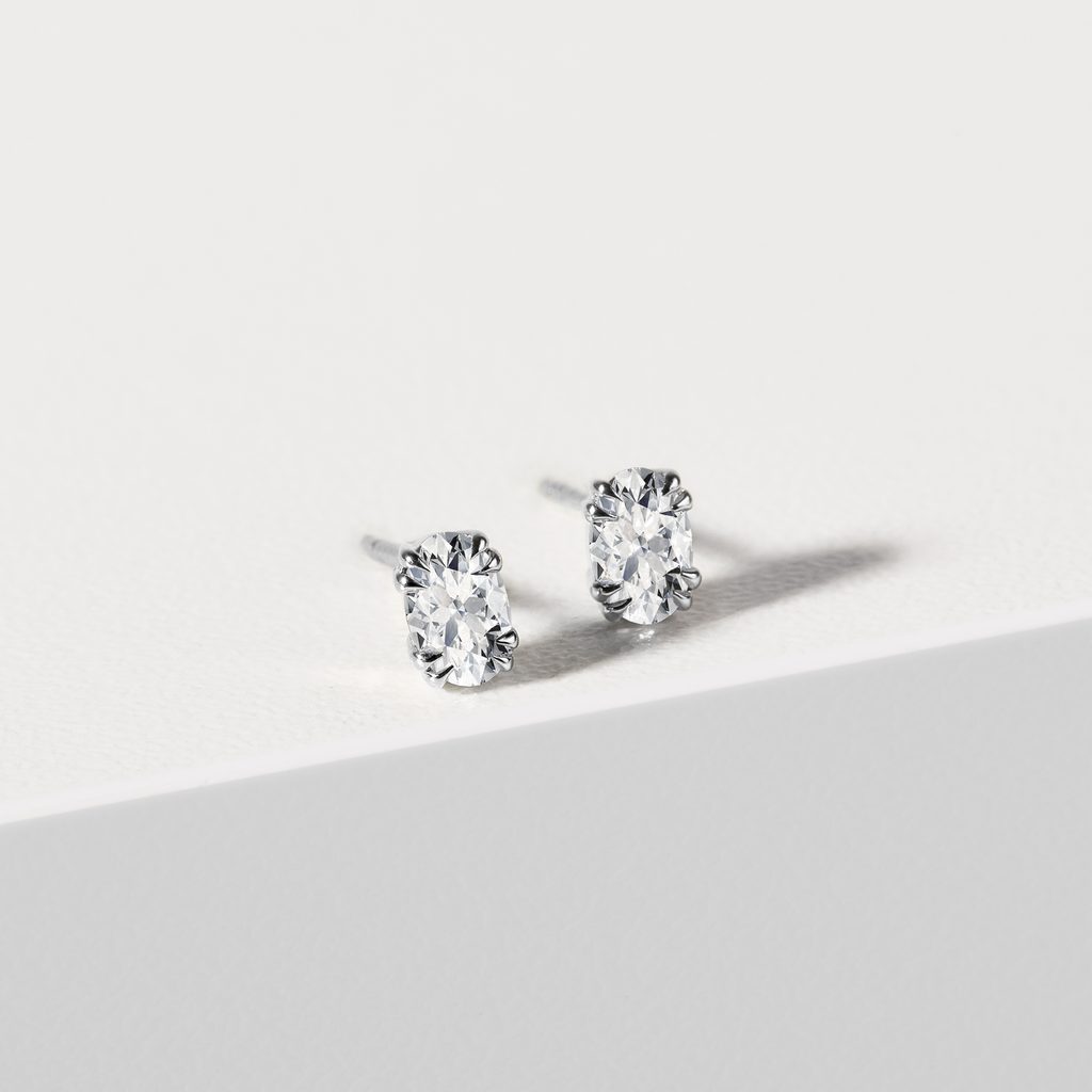 WHITE GOLD OVAL DIAMOND STUDS - DIAMOND STUD EARRINGS - EARRINGS