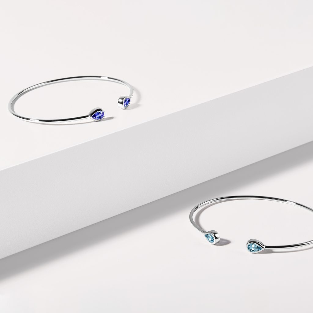 TANZANITE CUFF BRACELET IN WHITE GOLD - BANGLES & CUFF BRACELETS - BRACELETS