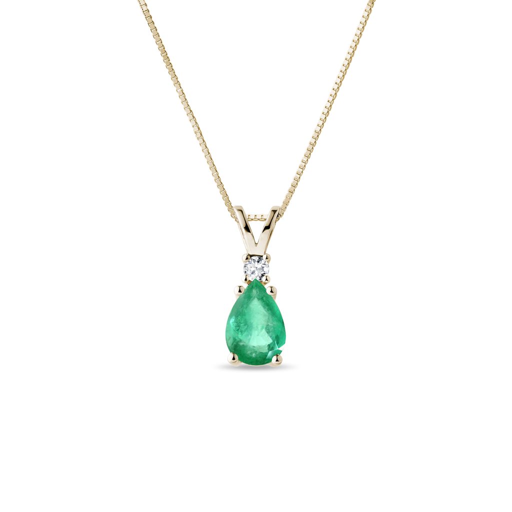 Emerald and Diamond Pendant on Yellow Gold Chain EMERALD AND DIAMOND PENDANT ON YELLOW GOLD CHAIN - EMERALD NECKLACES - NECKLACES