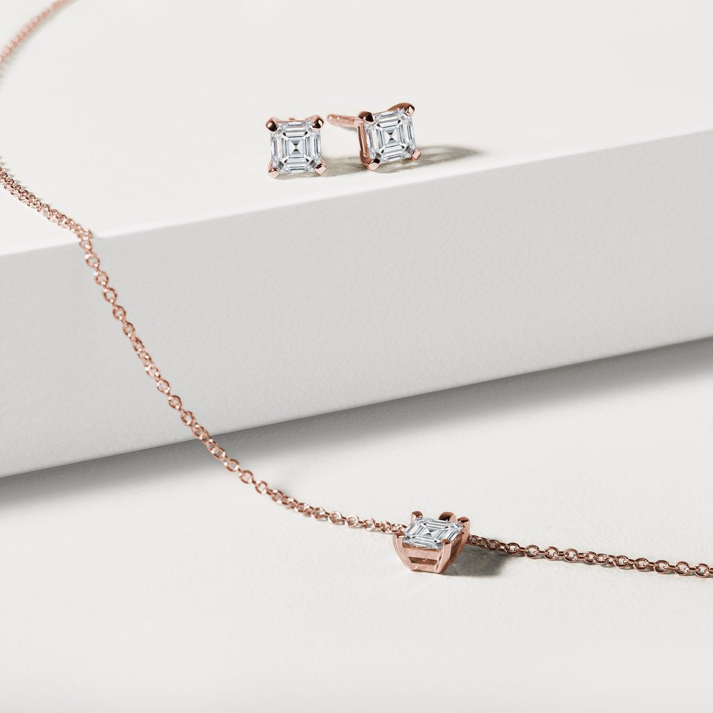 ASSCHER DIAMOND JEWELRY SET IN ROSE GOLD - DIAMOND SETS - FINE JEWELRY