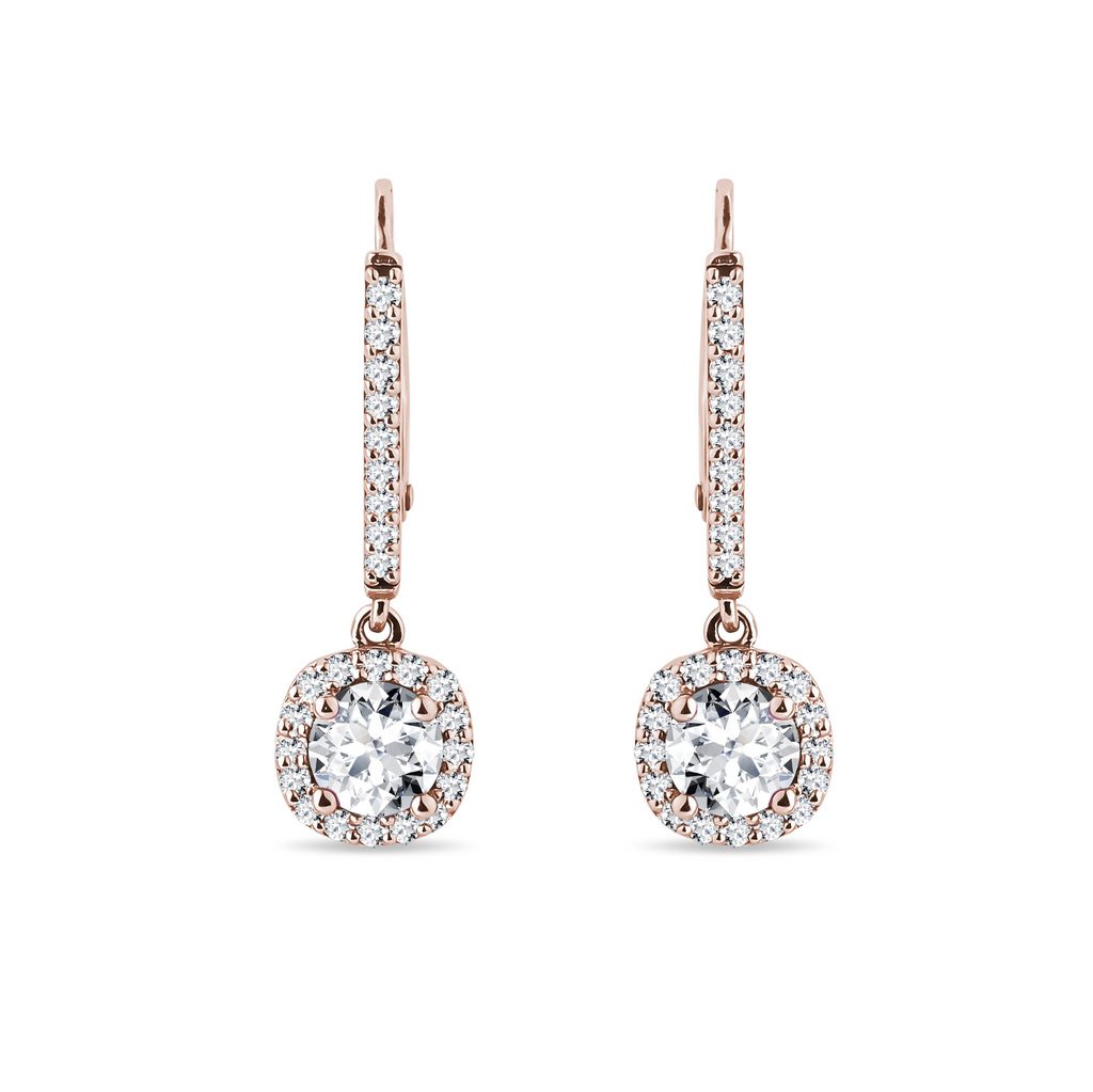 Boucles d'oreilles halo pendantes en or rose avec diamants BOUCLES D'OREILLES HALO PENDANTES EN OR ROSE AVEC DIAMANTS - BOUCLES D'OREILLES EN DIAMANT - BOUCLES D'OREILLES
