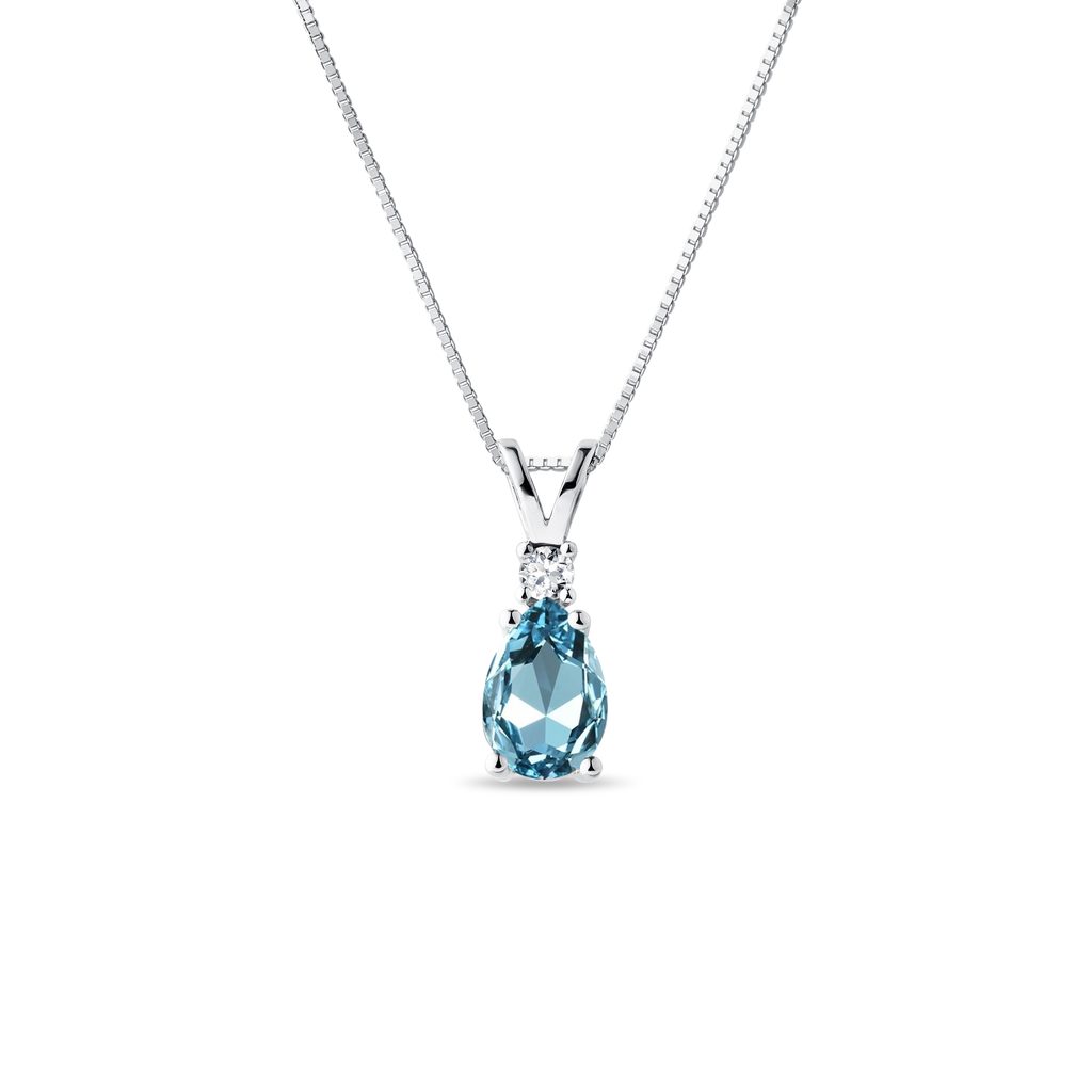 Swiss Blue Topaz and Diamond Pendant on White Gold Chain SWISS BLUE TOPAZ AND DIAMOND PENDANT ON WHITE GOLD CHAIN - TOPAZ NECKLACES - NECKLACES