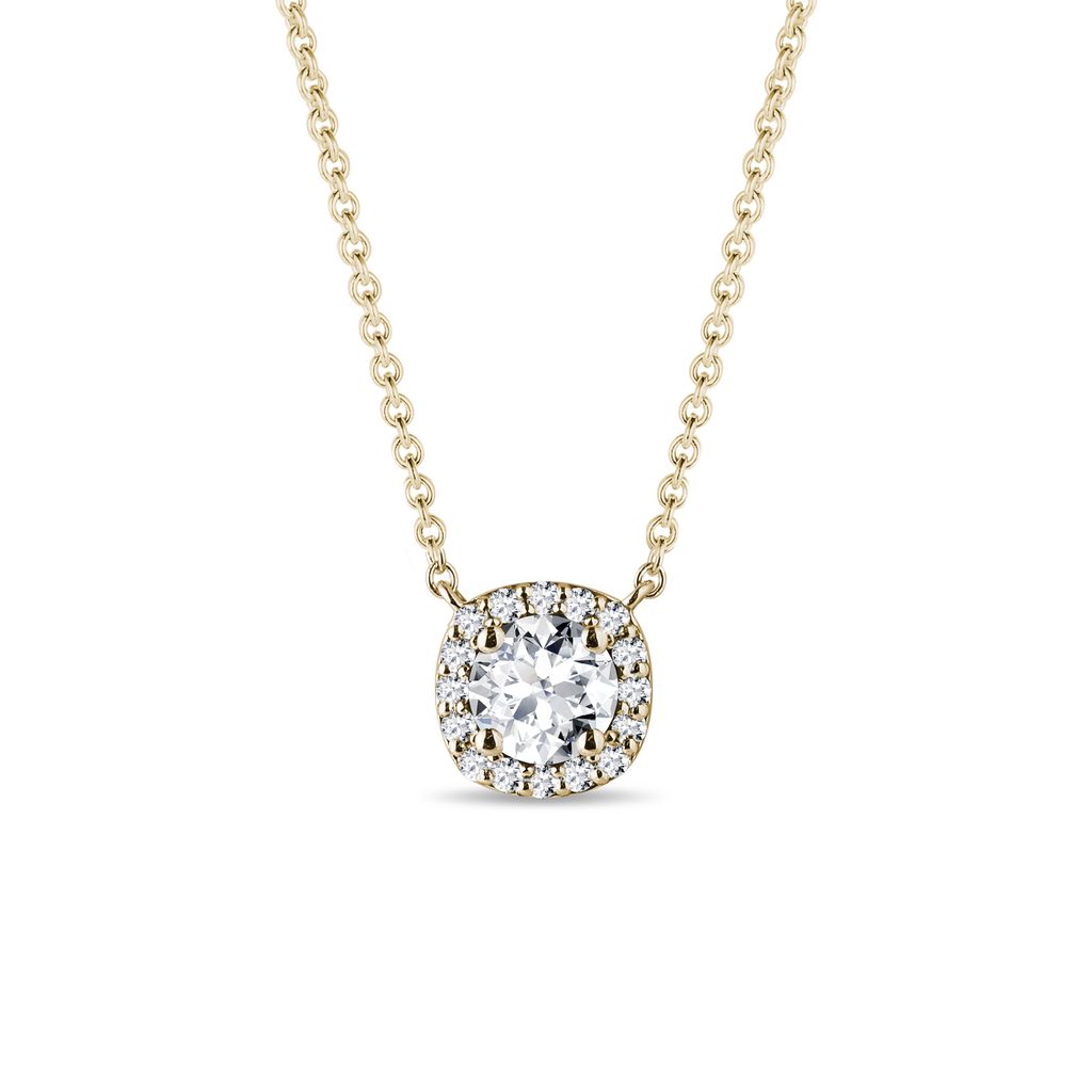 Diamond Halo Necklace in Yellow Gold DIAMOND HALO NECKLACE IN YELLOW GOLD - DIAMOND NECKLACES - NECKLACES