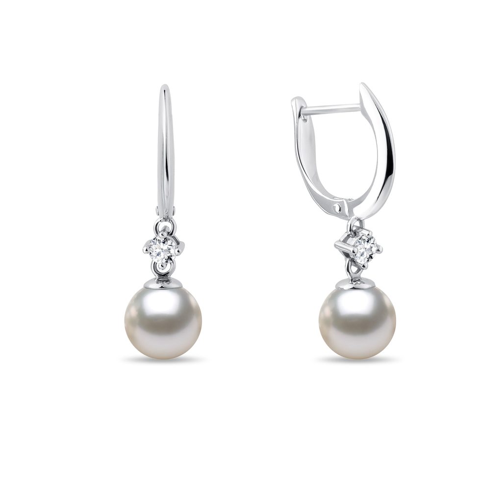 White Gold Earrings with Akoya Pearl and Diamonds WHITE GOLD EARRINGS WITH AKOYA PEARL AND DIAMONDS - PEARL EARRINGS - PEARL JEWELRY