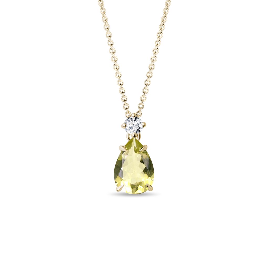 Diamond and Lemon Quartz Necklace in Yellow Gold DIAMOND AND LEMON QUARTZ NECKLACE IN YELLOW GOLD - GEMSTONE NECKLACES - NECKLACES