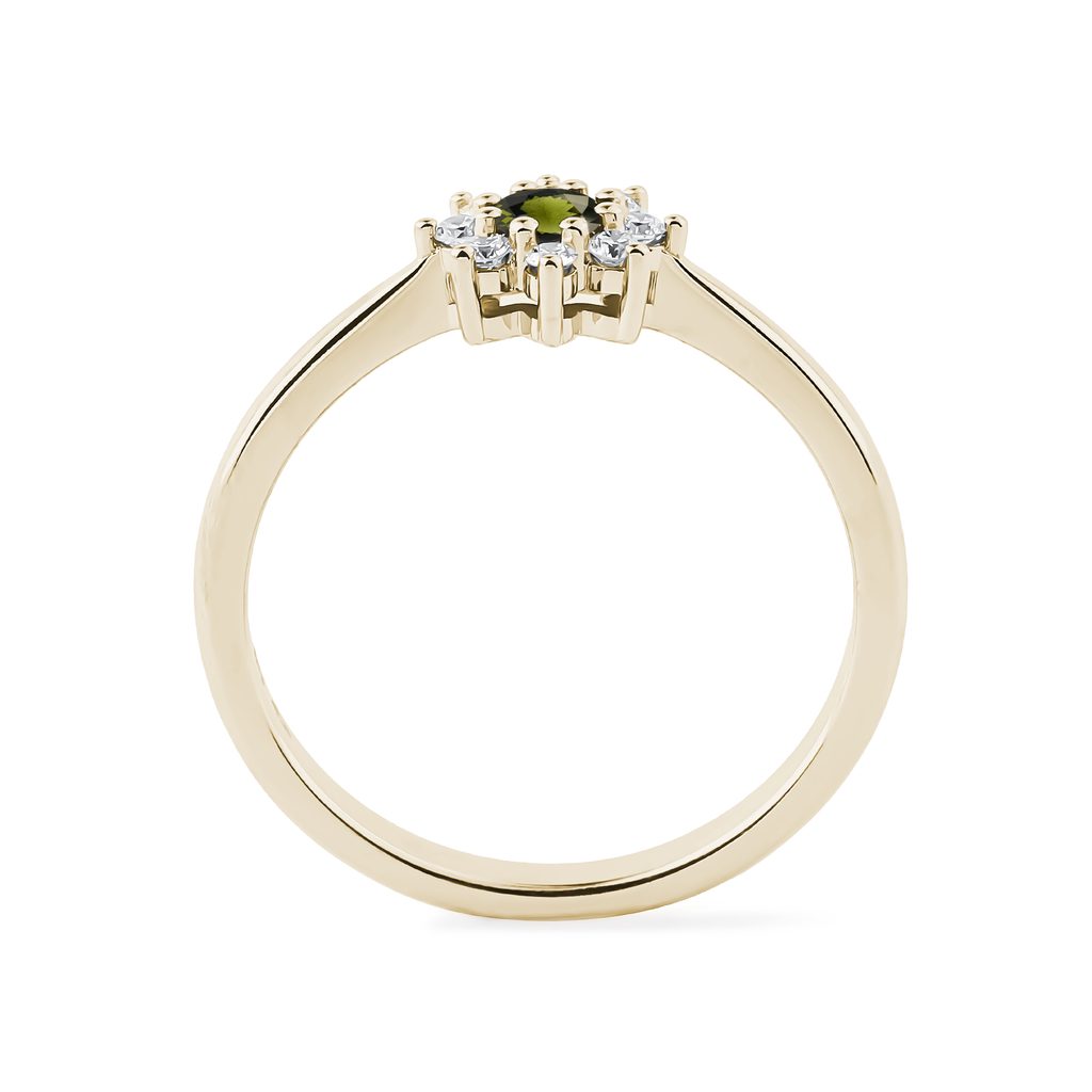 BLUMENRING MIT MOLDAVIT UND DIAMANTEN IN GELBGOLD - RINGE MOLDAVIT - RINGE