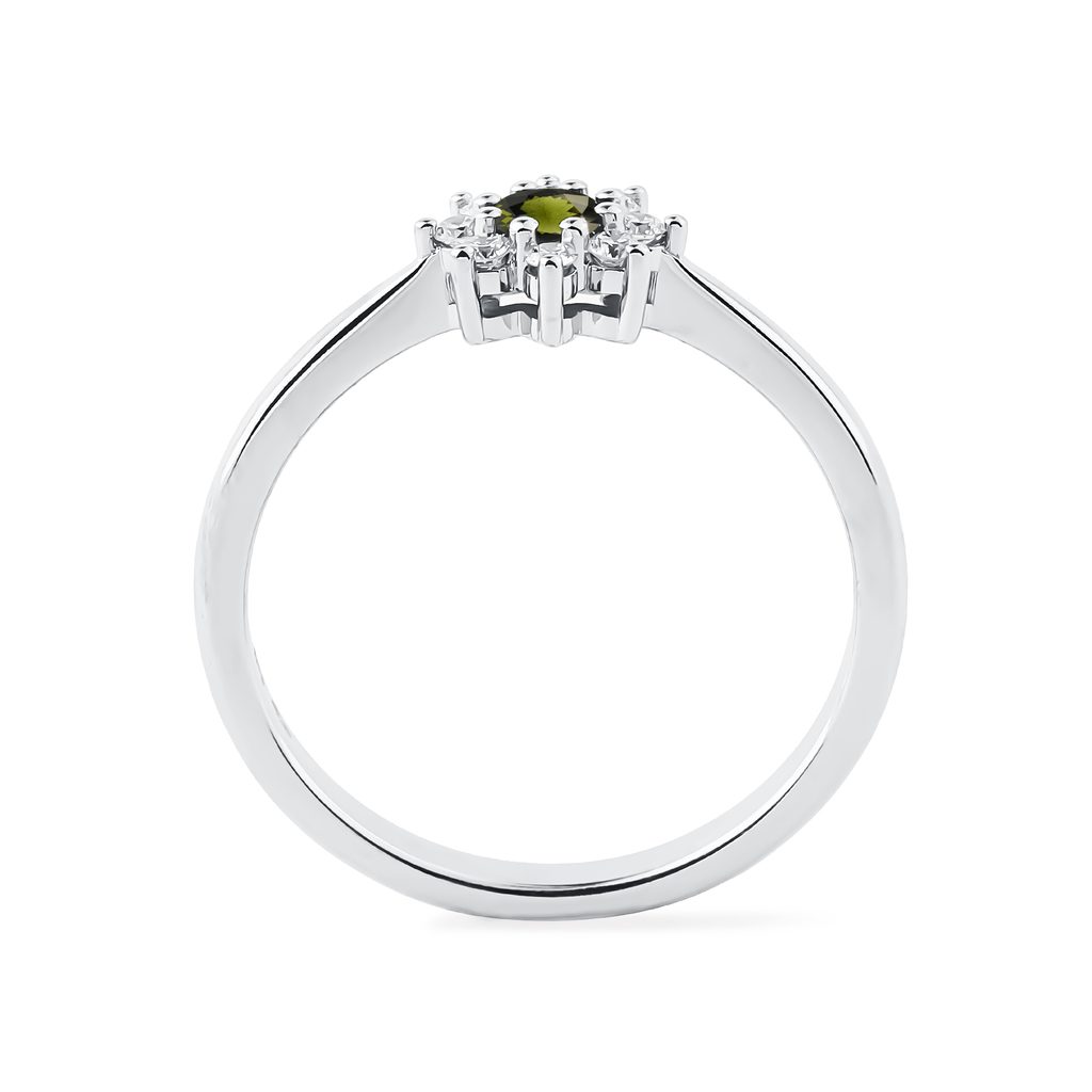 BAGUE FLEUR EN OR BLANC, MOLDAVITE ET DIAMANTS - BAGUES EN MOLDAVITE - BAGUES