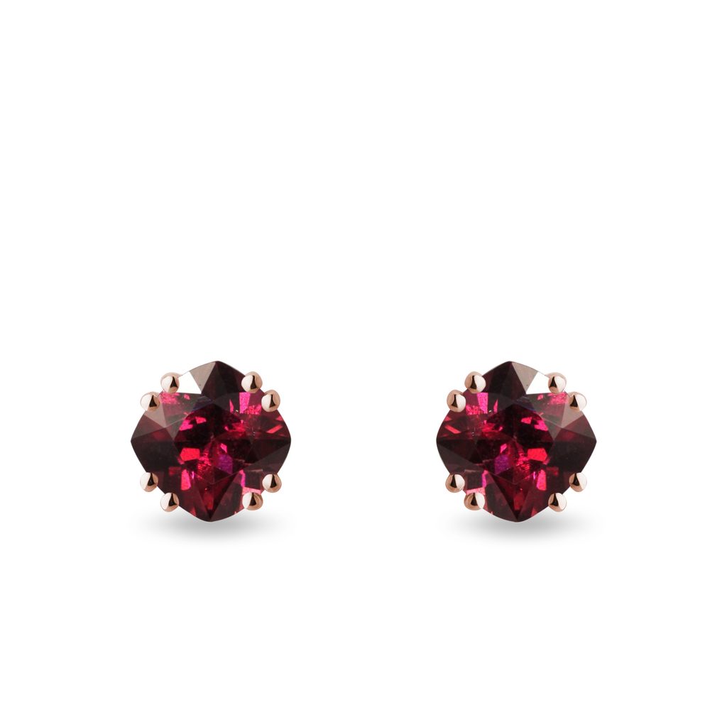 Boucles d'oreilles en or rose et rhodolites BOUCLES D'OREILLES EN OR ROSE ET RHODOLITES - BOUCLES D'OREILLES AVEC GEMMES - BOUCLES D'OREILLES