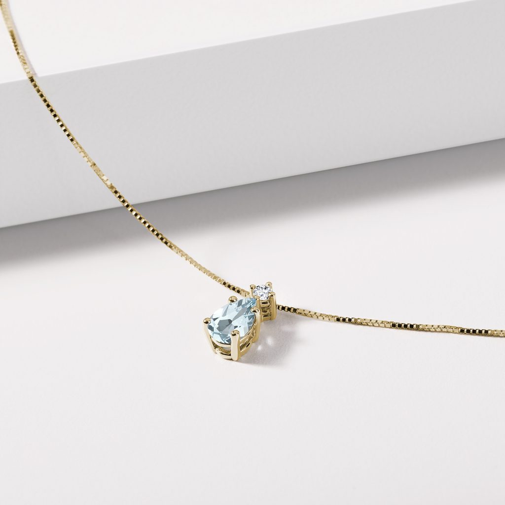 TROPFENFÖRMIGER AQUAMARINANHÄNGER IN 14 KT GELBGOLD - KETTEN MIT AQUAMARIN - KETTEN