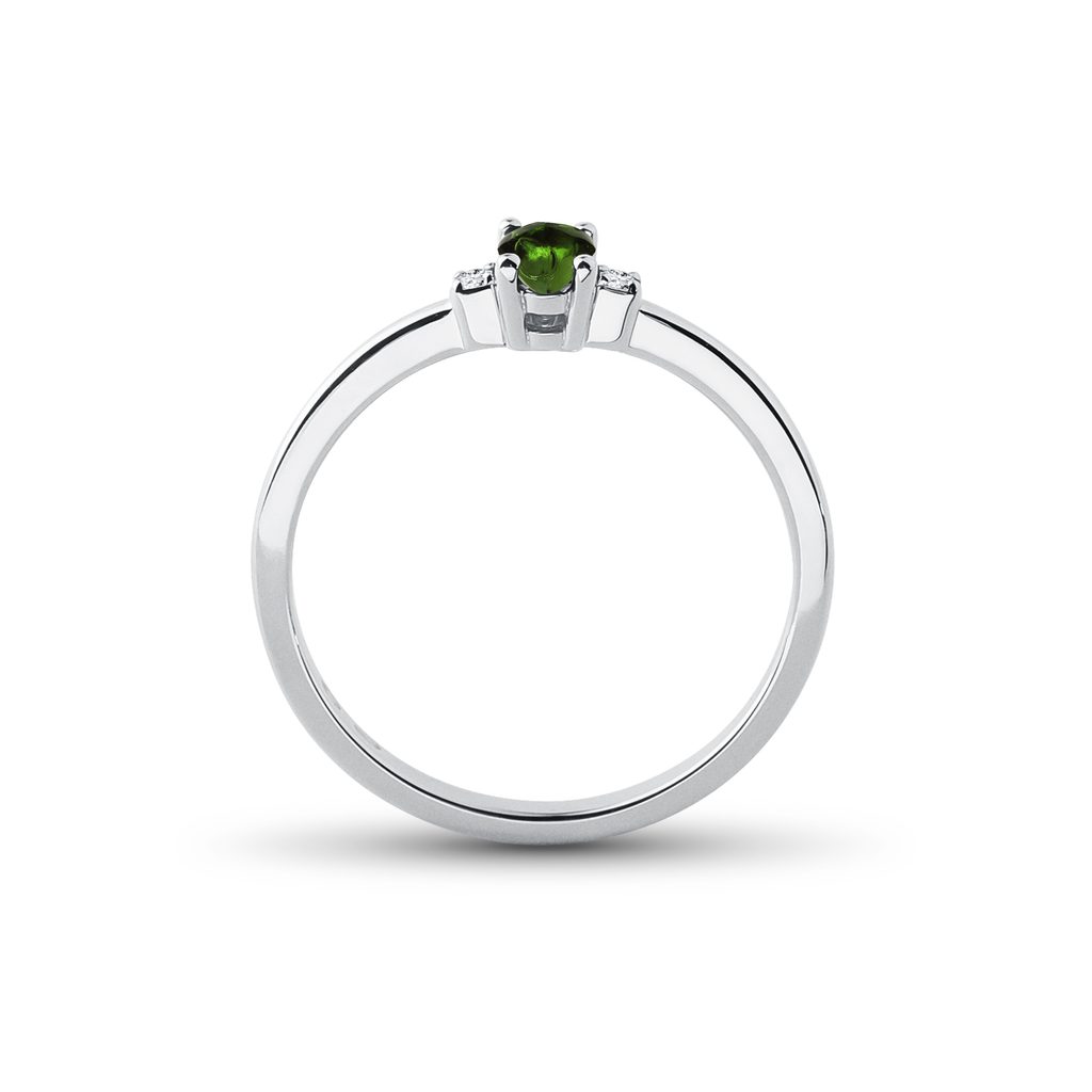 MOLDAVITE AND SIDE DIAMOND RING IN WHITE GOLD - MOLDAVITE RINGS - RINGS