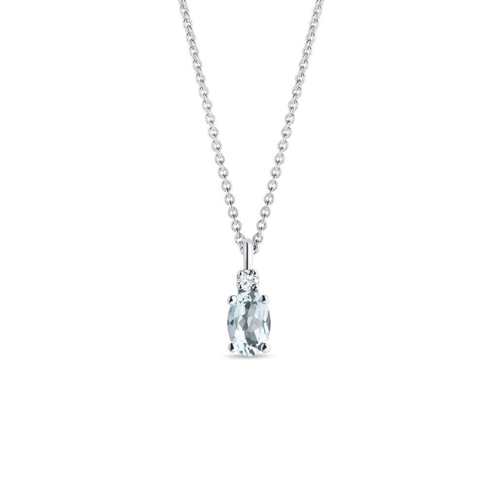 Oval Aquamarine and Diamond Necklace in White Gold OVAL AQUAMARINE AND DIAMOND NECKLACE IN WHITE GOLD - AQUAMARINE NECKLACES - NECKLACES