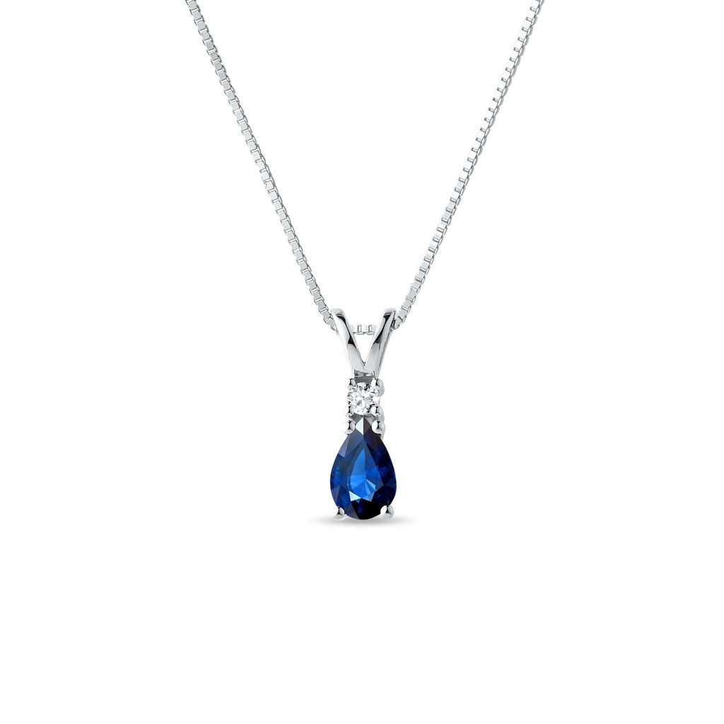 Anhänger aus Weißgold mit Saphir und Diamanten ANHÄNGER AUS WEISSGOLD MIT SAPHIR UND DIAMANTEN - KETTEN MIT SAPHIR - KETTEN
