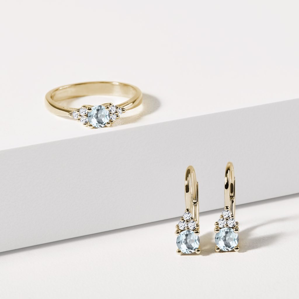 GELBGOLDRING MIT AQUAMARIN UND DIAMANTEN - RINGE AQUAMARIN - RINGE