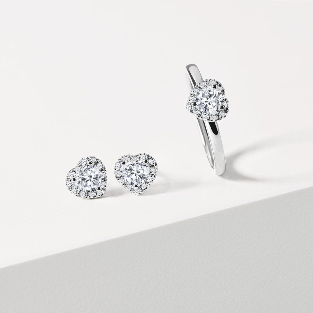 LUXUSNÍ SOUPRAVA S DIAMANTOVÝMI SRDCI V BÍLÉM ZLATĚ - DIAMANTOVÉ SOUPRAVY - ŠPERKY