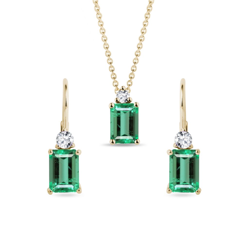 Emerald Earring and Necklace Gold Jewelry Set EMERALD EARRING AND NECKLACE GOLD JEWELRY SET - GEMSTONE SETS - FINE JEWELRY