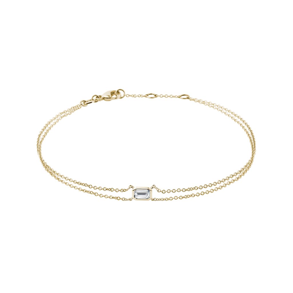 14k Yellow Gold Double Chain Bracelet with a Lab Grown Diamond 14K YELLOW GOLD DOUBLE CHAIN BRACELET WITH A LAB GROWN DIAMOND - DIAMOND BRACELETS - BRACELETS