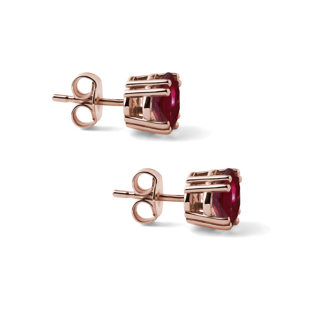 BOUCLES D'OREILLES EN OR ROSE ET RHODOLITES - BOUCLES D'OREILLES AVEC GEMMES - BOUCLES D'OREILLES