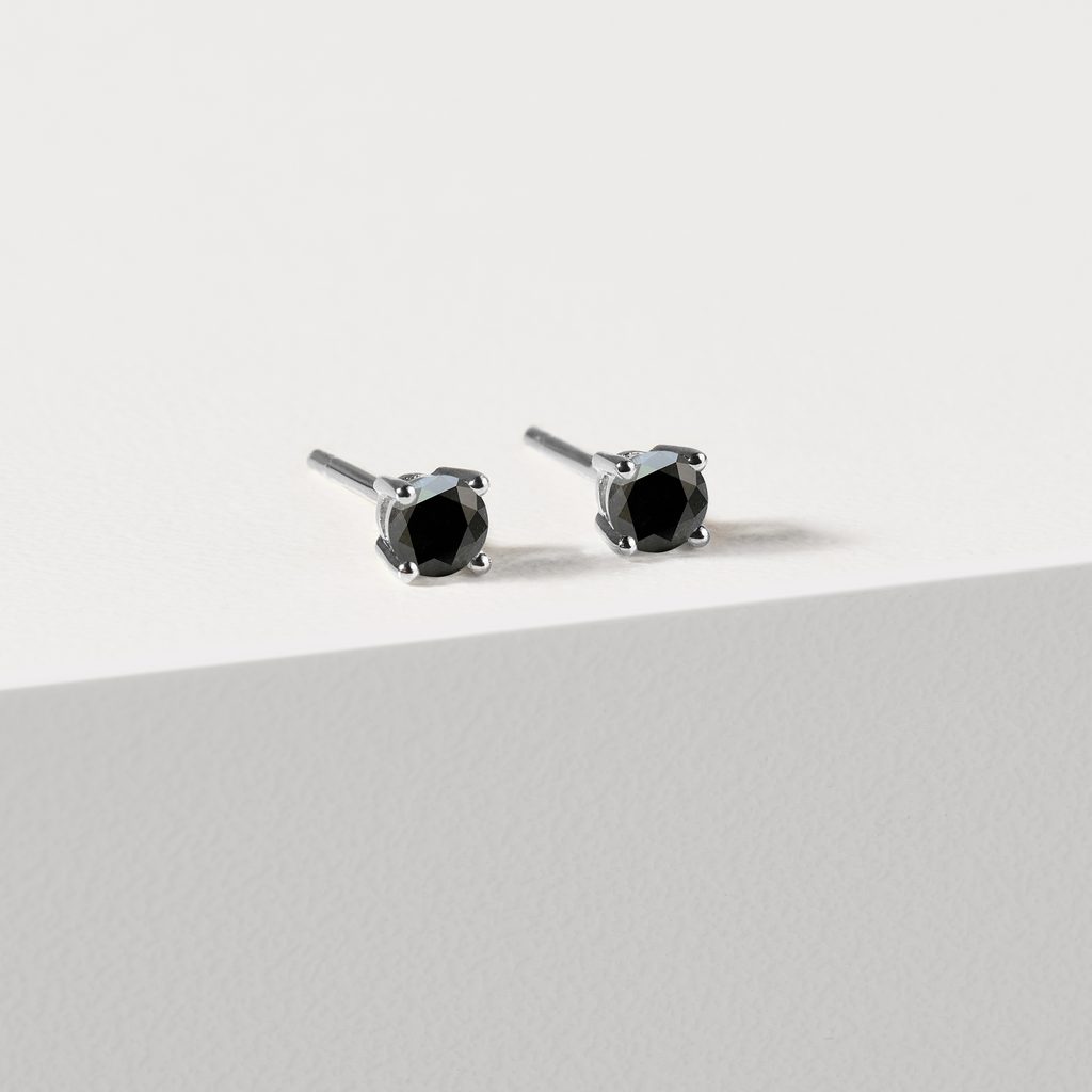 BOUCLES D'OREILLES EN OR BLANC AVEC DIAMANTS NOIRS - PUCES D'OREILLES EN DIAMANT - BOUCLES D'OREILLES