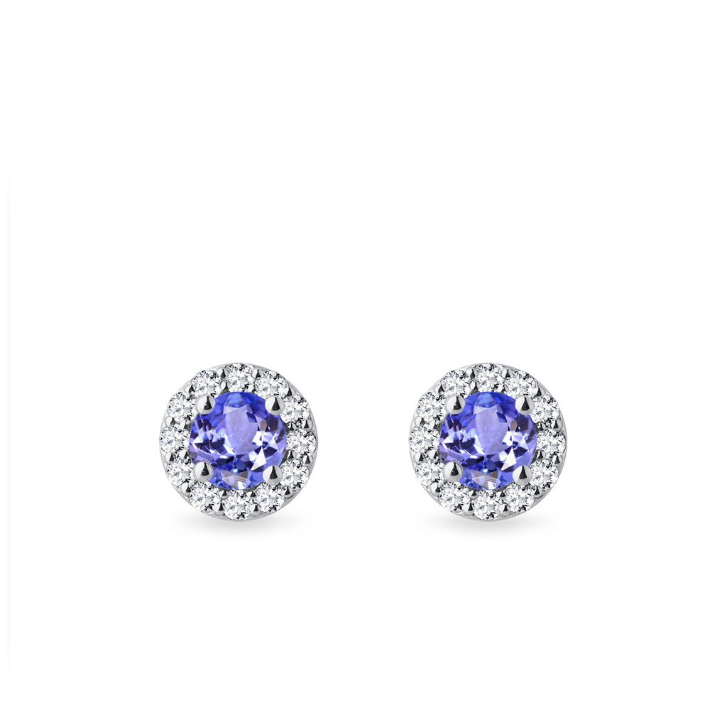 Tanzanite and Diamond Halo Stud Earrings in White Gold TANZANITE AND DIAMOND HALO STUD EARRINGS IN WHITE GOLD - TANZANITE EARRINGS - EARRINGS