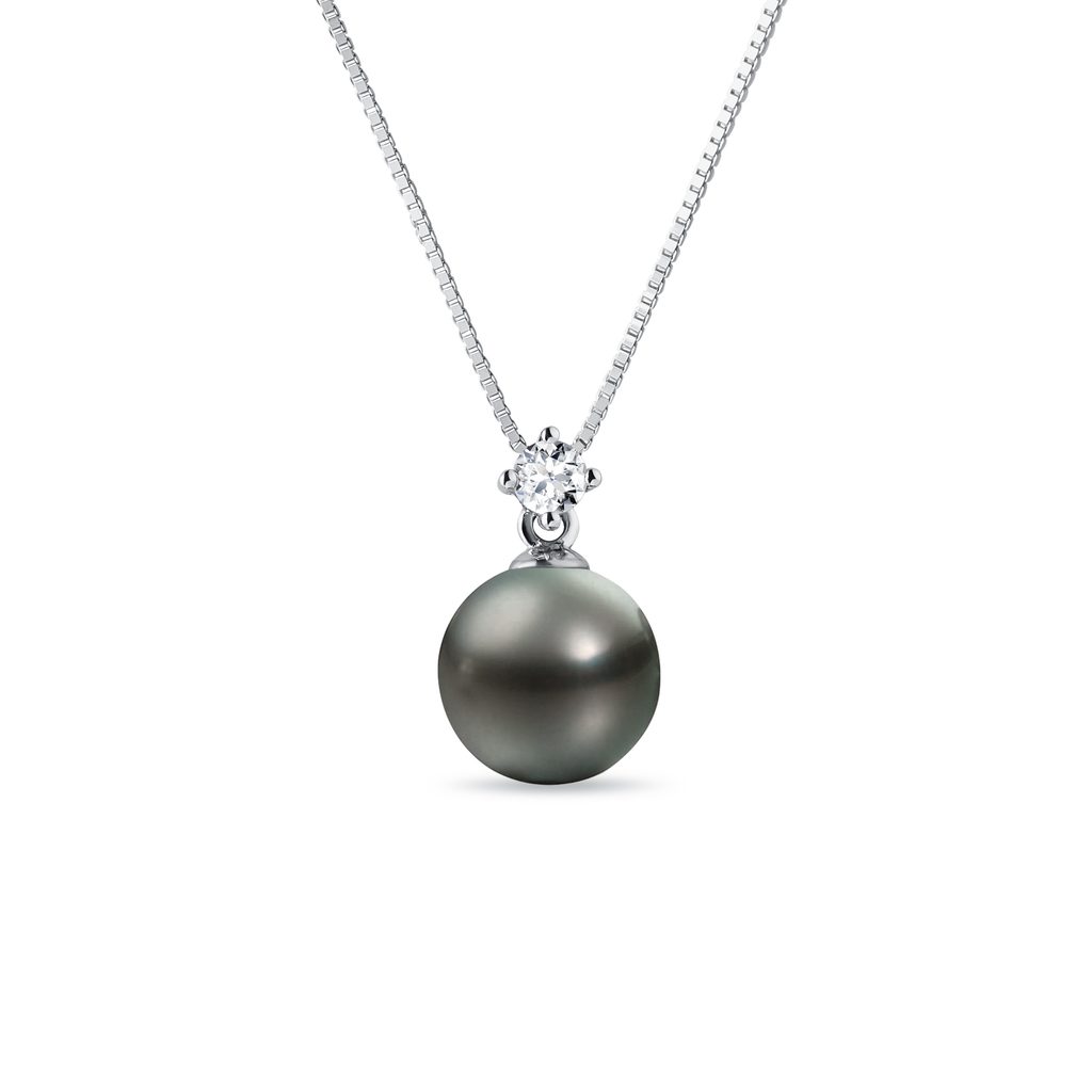 Halskette mit Tahitiperlen und Diamant in Weißgold HALSKETTE MIT TAHITIPERLEN UND DIAMANT IN WEISSGOLD - PERLEN ANHÄNGER - PERLEN