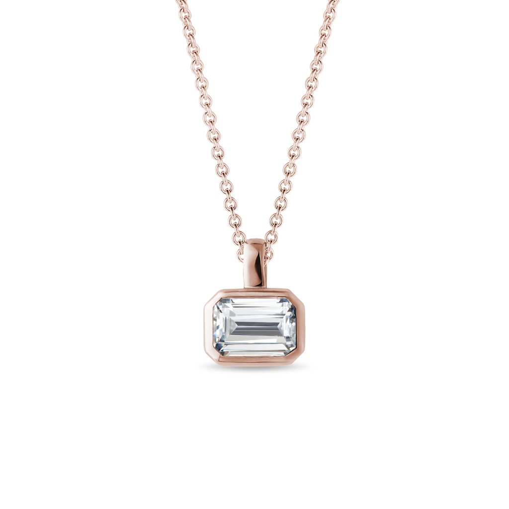Halskette mit smaragdgeschliffenem Diamanten in Roségold HALSKETTE MIT SMARAGDGESCHLIFFENEM DIAMANTEN IN ROSÉGOLD - KETTEN MIT DIAMANTEN - KETTEN