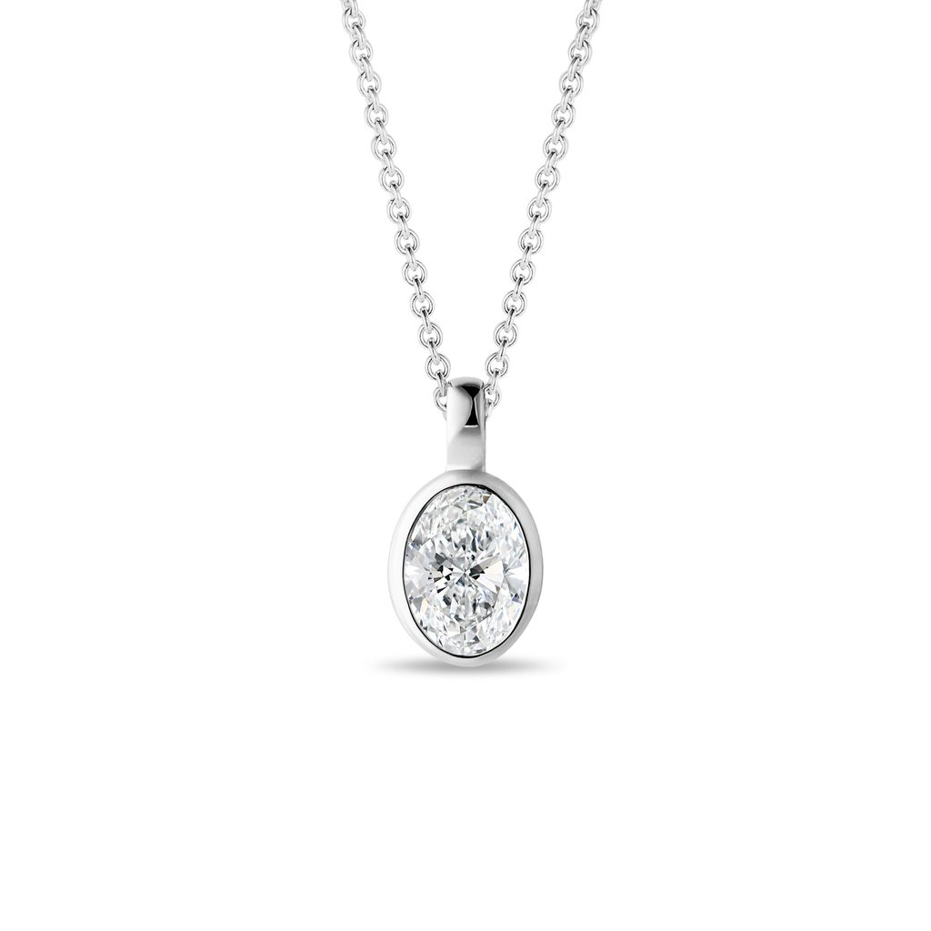 Halskette mit 0,69 ct ovalem Labordiamant in Weißgold HALSKETTE MIT 0,69 CT OVALEM LABORDIAMANT IN WEISSGOLD - KETTEN MIT DIAMANTEN - KETTEN