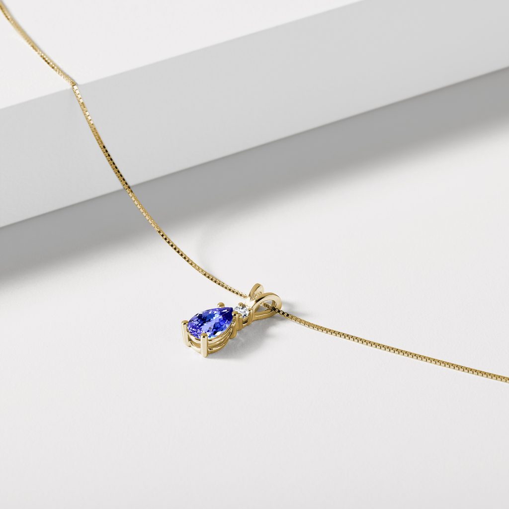TANZANITE AND DIAMOND PENDANT ON YELLOW GOLD CHAIN - TANZANITE NECKLACES - NECKLACES