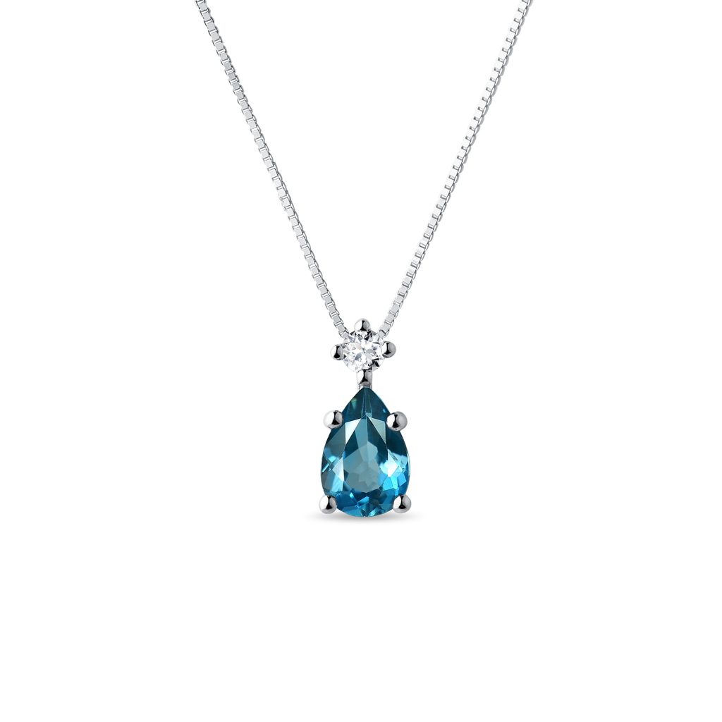 London Blue Topaz Pendant in White Gold LONDON BLUE TOPAZ PENDANT IN WHITE GOLD - TOPAZ NECKLACES - NECKLACES