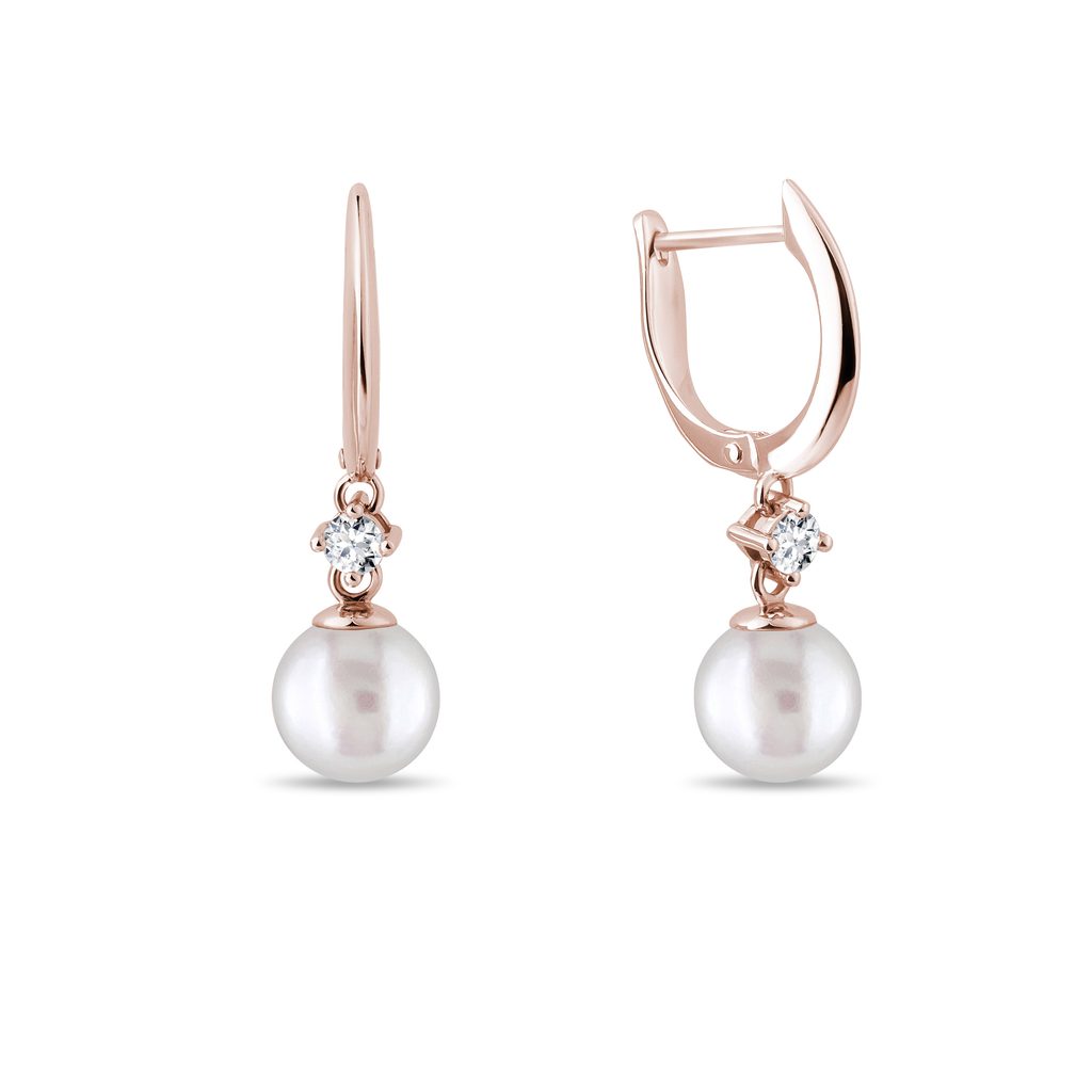 Freshwater Pearls and Diamond Earrings in Rose Gold FRESHWATER PEARLS AND DIAMOND EARRINGS IN ROSE GOLD - PEARL EARRINGS - PEARL JEWELRY