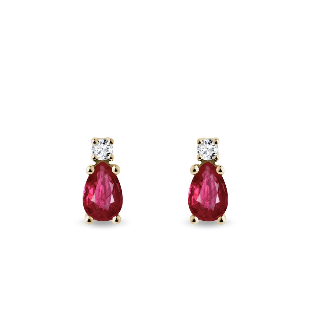 Ruby and Diamond Yellow Gold Pear Earrings RUBY AND DIAMOND YELLOW GOLD PEAR EARRINGS - RUBY EARRINGS - EARRINGS