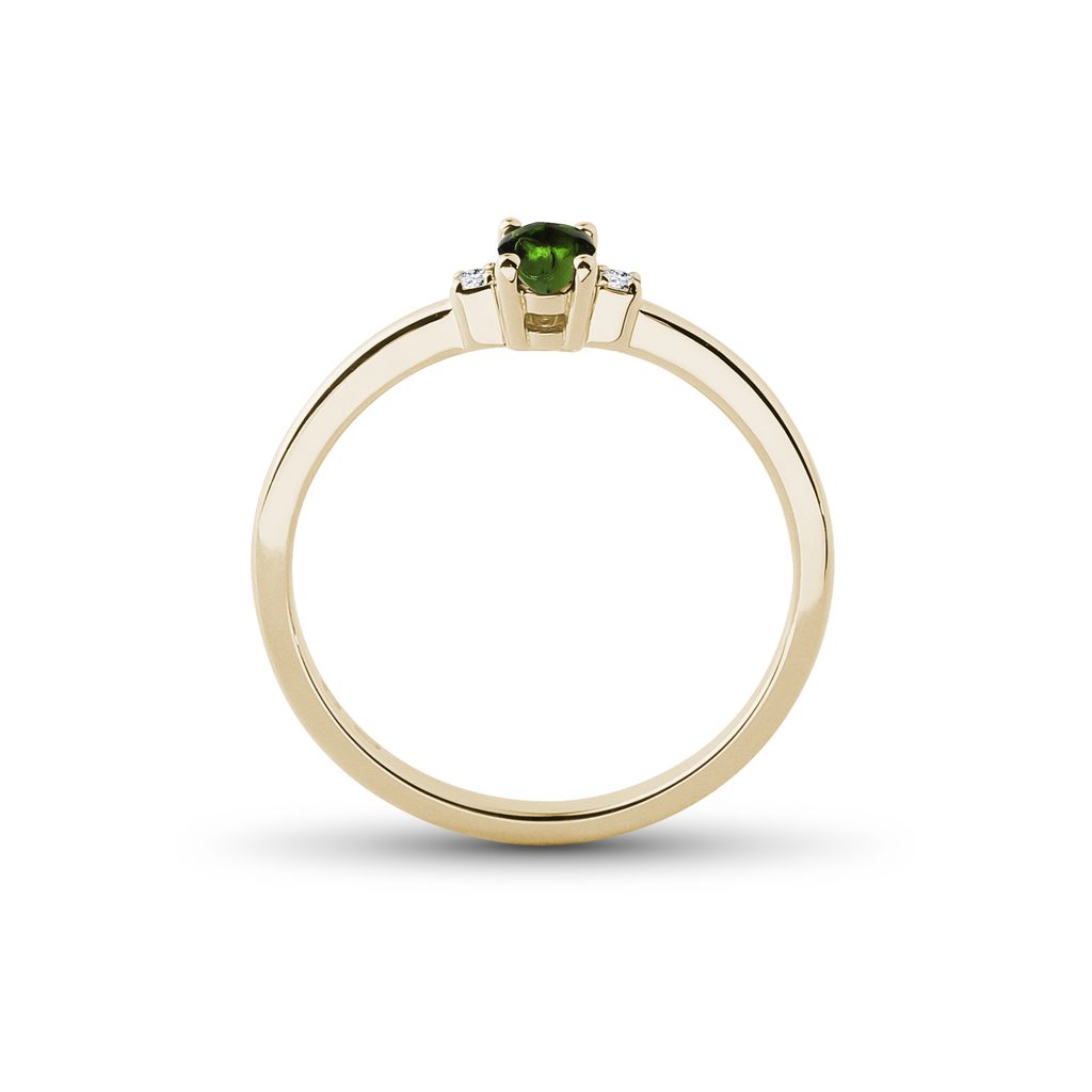 MOLDAVITE AND SIDE DIAMOND RING IN YELLOW GOLD - MOLDAVITE RINGS - RINGS