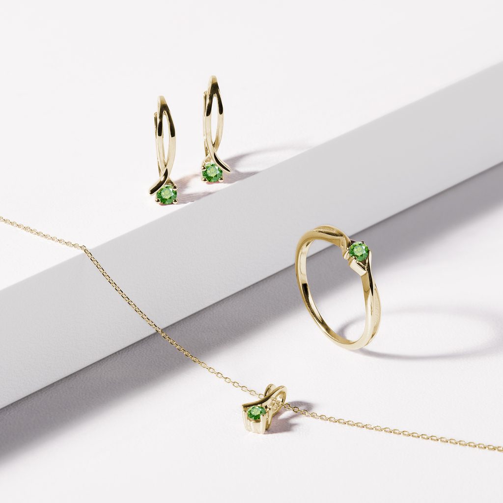 OHRRINGE MIT GRÜNEN DIAMANTEN IN GELBGOLD - OHRRINGE DIAMANT - OHRRINGE