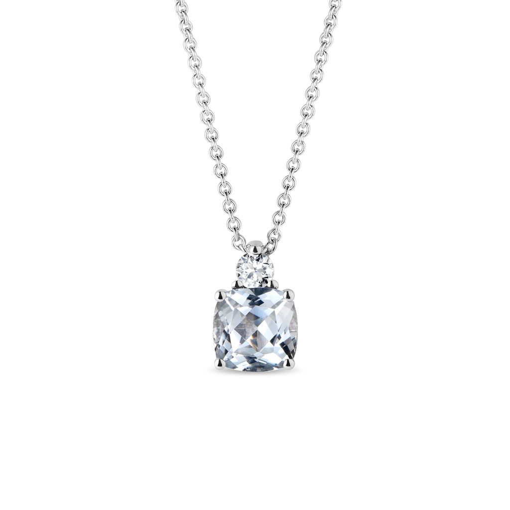 Halskette aus Weißgold mit Aquamarin und Diamant HALSKETTE AUS WEISSGOLD MIT AQUAMARIN UND DIAMANT - KETTEN MIT AQUAMARIN - KETTEN