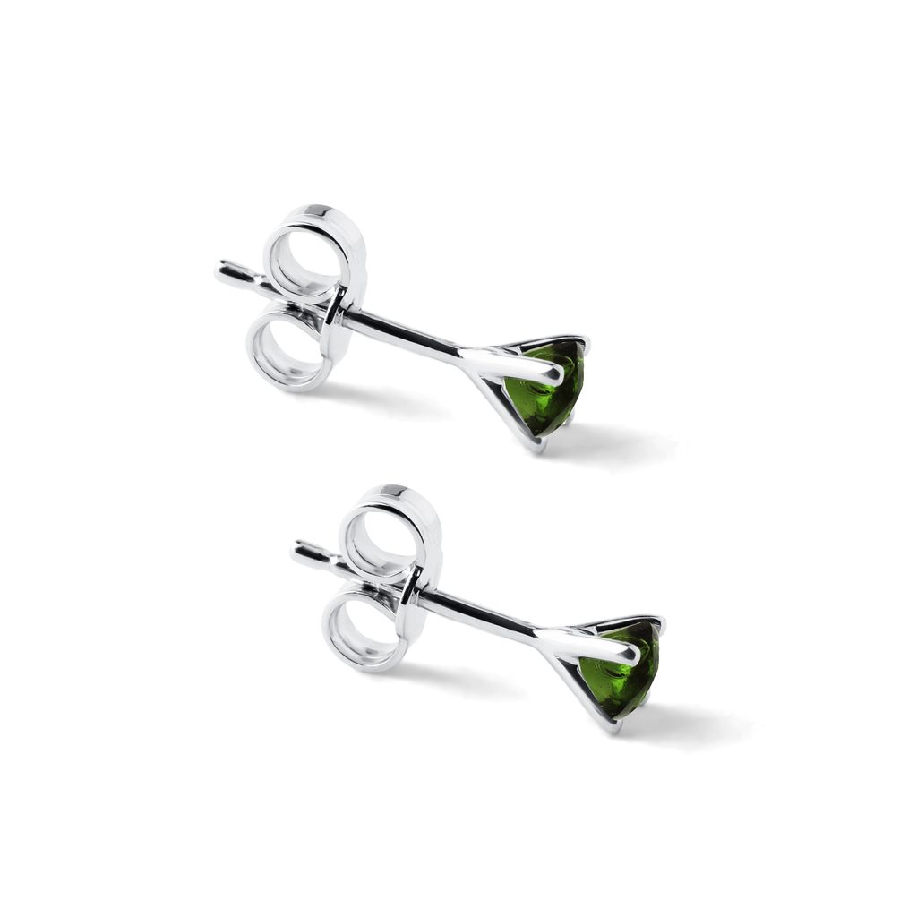 MOLDAVITE STUDS IN 14K WHITE GOLD - MOLDAVITE EARRINGS - EARRINGS
