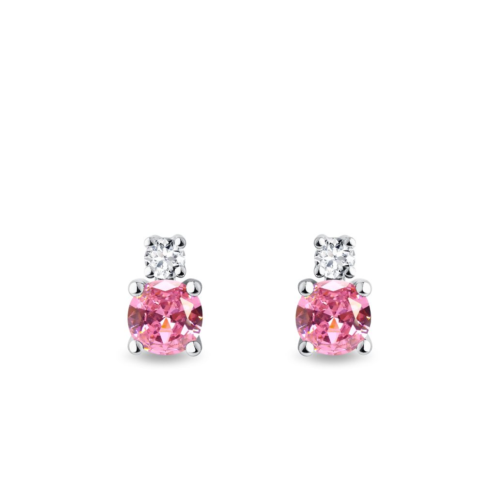 Pink Sapphire and Diamond Earrings in White Gold PINK SAPPHIRE AND DIAMOND EARRINGS IN WHITE GOLD - SAPPHIRE EARRINGS - EARRINGS