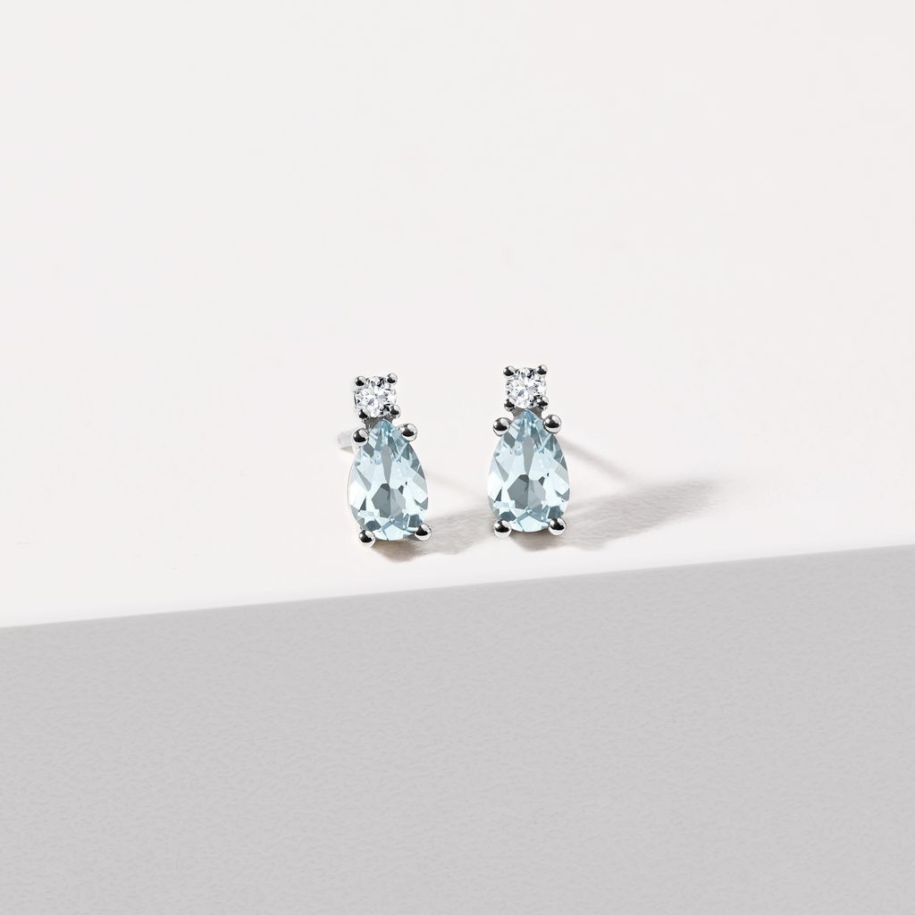 AQUAMARINE AND DIAMOND EARRINGS IN WHITE GOLD - AQUAMARINE EARRINGS - EARRINGS